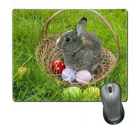 Cojín de ratón/Alfombrilla de Goma Natural Roger con Bordes cosidos; un Lindo Conejo de Pascua en una cesta3