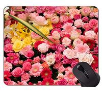 Cojín de ratón Almohadillas de ratón de Caucho Natural Antideslizante, Gerbera Flor Rosa - Bordes cosidos