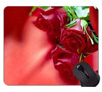 Cojín de ratón Antideslizante, Caucho Natural, rectángulo, Mouse Pads, día de San Valentín, Rosa, Flor - Bordes cosidos