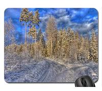 Cojín de ratón Fino y Durable del Borde de la Costura, una bifurcación en el Camino en un Bosque en HDR del Invierno Cojín de ratón, cojín de ratón (cojín de ratón de los bosques)