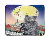 Cojín de ratón pequeño de la Ciudad Notas Musicales Gato con el Teclado en los tejados en el Cielo Nocturno Ciudad Vieja Luna Llena Arte Imprimir Personalizar Cojín de ratón Múltiple