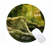 Cojín de ratón Redondo, Arte de la Criatura del Lobo del Bosque del árbol de la fantasía Peluda Mouse Pads para Las computadoras portátiles 230mm x 230mm x 3mm