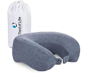 Cojín de Viaje ANDAR QuickDry | Almohada Ergonómica de Espuma Viscoelástica para Cuello| Funda de Secado Rápido con Termorregulación y Sujeción Delantera | Para Viajar en Tren, Avión y Coche