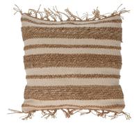 Cojín de yute y algodón con flecos en beige/multi 45x45cm - Relleno de 400gr al vacío