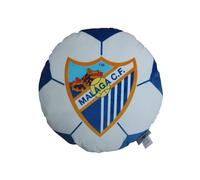 Cojín Decorativo Oficial Málaga CF, Diseño Balón, Terciopelo, Blanco y Azul