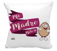 Cojin Decorativo, Original y Personalizado Familiar a Madres. Incluye Relleno. Mi Madre Mola un Huevo. 42,5 X 42,5 cm. Cojines con Agradable Tacto de Algodon.