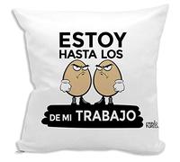 Cojin Decorativo, Original y Personalizado para Regalo con Expresiones y Frases graciosas. Incluye Relleno. Estoy hasta los Huevos de mi Trabajo. 42,5X42,5 cm. Cojines con Agradable Tacto de Algodon.