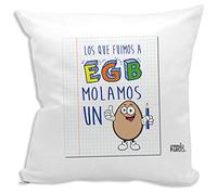 Cojin Decorativo, Original y Personalizado para Regalo, Expresiones y Frases graciosas. Incluye Relleno. Los Que fuimos a EGB molamos un Huevo. 42,5 X 42,5 cm. Cojines con Agradable Tacto de Algodon.