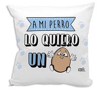 Cojin Decorativo, Original y Personalizado para Regalo, Ideal para Hobby. Incluye Relleno. A mi Perro lo Quiero un Huevo. 42,5 X 42,5 cm. Cojines con Agradable Tacto de Algodon.