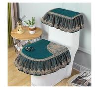 Cojín del asiento inodoro, conjunto de encaje bordado Pastoral cálido suave tapa y cubiertas tanque almohadillas cojín cremallera(Dark Green)
