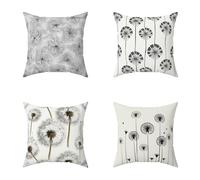 Cojin Exterior 70X70CM Juego de 4, Funda Cojín En White Y Negro Cushion Covers Diente De LeóN Impermeable Exterior Decoracion Lino Almohada Impresión HD a Doble Cara para Jardin Decorativos S-D4410