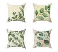 Cojin Exterior 75X75CM Juego de 4, Funda Cojín Mostaza Cushion Covers Hojas Impermeable Exterior Decoracion Blando Almohada Impresión HD a Doble Cara para Sofá Jardin Hogar Decorativos Regalo 0-76U32