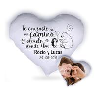 Cojín Forma de Corazón Personalizado con Fotos. Cojín Personalizado ambas Caras para Regalar. Regalo Original para San Valentín. Cojín de Corazón. (Camino)