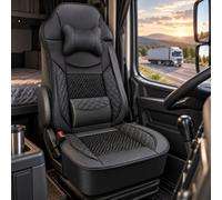 Cojín Funda Asiento camión para Volvo FMX 2010-2020, Negro | Funda negra envolvente con abertura para cinturón, soporte lumbar integrado y práctico bolsillo trasero.