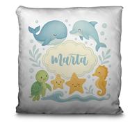 Cojin Infantil Personalizado. Cojin Niño Colegio o Guarderia. Cojines Personalizados Niños. Tejido de poliéster con Cremallera Invisible. Cojín Personalizado Opción Doble Cara 35x35cm. Acuáticos