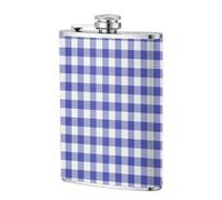 Cojín lumbar a cuadros azul real,Frasco de acero inoxidable 304 de 8 oz con funda de cuero sintético, frasco de bolsillo para licor plano para exteriores