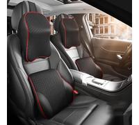 Cojin Lumbar Coche y Almohada para Audi Q2 Q3 Q4 Q7,Ergonómico Respaldo Asiento y Almohada Coche para Asientos de Coche,B-Black Red 1pair