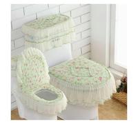 Cojín para asiento de inodoro， Juego de fundas for tapa inodoro, con flores encaje y cubiertas for tanque, cojín for asiento(Army Green Flower)