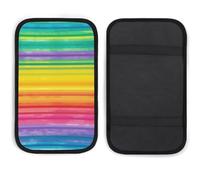 Cojín para pasamanos de coche a rayas de color arcoíris, suave, cómodo, antideslizante, cojín de neopreno para reposabrazos de coche, decoración universal, funda de consola central de coche para la