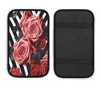 Cojín para pasamanos de coche con diseño floral de rosas y rayas de cebra, suave, cómodo, antideslizante, cojín de neopreno para reposabrazos de coche, decoración universal, funda de consola central