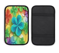Cojín para pasamanos de coche, diseño de trébol circular arcoíris, suave, cómodo, antideslizante, cojín de neopreno para reposabrazos de coche, decoración universal, funda de consola central de coche