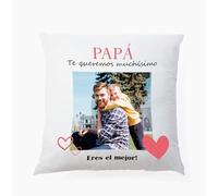 Cojín para Regalar a tu Padre con Foto Personalizada - Regalo Original del día del Padre. Papá te Queremos muchísimo. Eres el Mejor. (25_x_25_cms)