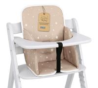 Cojín para trona bebé reductor de asiento paredes reforzadas | Funda universal de silla para Chicco Polly de plástico hidrófugo antideslizante cómodo acolchado Beige con estrellas blancas