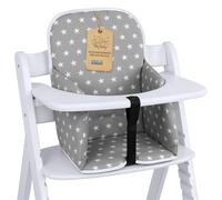 Cojín para trona bebé reductor de asiento paredes reforzadas | Funda universal de silla para Chicco Polly de plástico hidrófugo antideslizante cómodo acolchado suave Estrellas En Gris