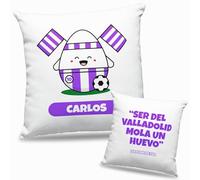 Cojín Personalizado Fútbol - Diseño Doble Cara - Regalo Original Aficionados del Fútbol Español - Regalo Camiseta Equipo Fútbol - Apto para Lavadora (Valladolid, 35 x 35 cm)