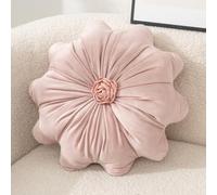 Cojín redondo de flores - Almohada decorativa de terciopelo con diseño de girasoles con diseño de estambre suave de algodón PP para cama, sofá, sala de estar (rosa)