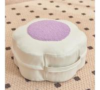 Cojín redondo de flores esponjosas para adultos y niños, funda extraíble, reposapiés duradero para sala de estar y (flor blanca)