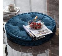 Cojín redondo de terciopelo con asa de transporte, color azul, 61 cm de diámetro, cojín de asiento grueso para patio, meditación, rincones de lectura, sala de estar, estilo copetudo.