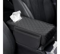 Cojín Reposabrazos Coche para Nissan Almera Ariya Micra Terra 2012-2025, Universal Funda Cuero Consola Central Apoyabrazos Interior Accesorios con Caja Pañuelos Almacenamiento,A/Black