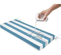 Cojín Silla Exterior A Rayas Rectangular 105x40 135x45 120x50 160×50,Impermeable,5 Cm Grosor,Funda Extraíble,para Comedor Patio Jardín Banco De Madera(Blue White 01,48x14x2in)