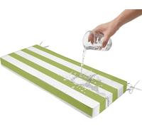 Cojín Silla Exterior A Rayas Rectangular 105x40 135x45 120x50 160×50,Impermeable,5 Cm Grosor,Funda Extraíble,para Comedor Patio Jardín Banco De Madera(Green White 02,28x14x2in)