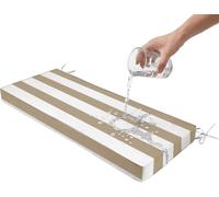 Cojín Silla Exterior A Rayas Rectangular 105x40 135x45 120x50 160×50,Impermeable,5 Cm Grosor,Funda Extraíble,para Comedor Patio Jardín Banco De Madera(Khaki White,55x14x2in)