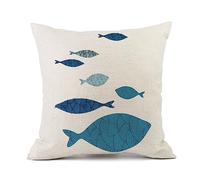 Cojín Sofá 45x45 Pez Azul - Funda de Lino de Algodón Con Cremallera Invisible - Moderna Cuadrada para Decoración de Hogar, Coche y Cama