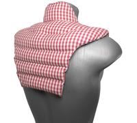 Cojín térmico para las vértebras cervicales - Cuello+hombros+espalda. Algodón biológico a cuadros rojo y blanco. Semillas de lino. Cojín de nuca. Almohada térmica caliente y fria con semillas
