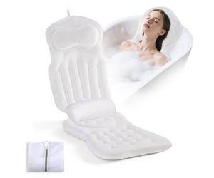 Cojines Bañera de Cuerpo Completo para, Bañera con tapete de Burbujas con Reposacabezas y Soporte Lumbar, Cojines de bañera para sofá de baño con ventosas y Ganchos para Colgar (Blanco)