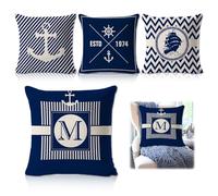 Cojines Cama Decorativos de Náutica - Decoración Hogar con Encanto, Conjunto de 4 Cojines Decorativos Azules, Cojines Marineros Sin Relleno para un Hogar Costero
