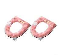 Cojines de asiento de inodoro impermeables de dibujos animados, 2 fundas suaves con asa integrada para una fácil limpieza (rosa)