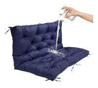 Cojines de asiento impermeables para columpio de jardín de 2 a 4 plazas, cojín de banco de exterior de 10 cm de grosor con respaldo, tumbona de patio azul marino para muebles, porche y hamaca, 120 cm