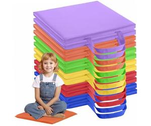 Cojines de piso para el aula, 12 piezas de asiento flexible impermeable de 12 pulgadas con manija, asiento de piso rectangular de 6 colores, cojines de piso para niños, guardería, preescolar, cojines