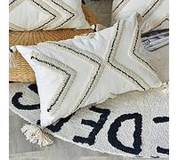 Cojines Decorativos Para Sofa, Funda De Almohada De Tiro Negro Beige Vintage Con Borlas De Algodón Fundas De Cojín Decorativas Marruecos Diamante Copetudo Acento 45X45Cm Funda De Almohada Para Sof