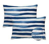 Cojines Exterior 30x50 cm Azul Cojines Exterior Jardin Juego de 2 Funda Cojin A Rayas Rectangulares Impermeable Felpa Corta Suave Cojín Lumbar para Primavera Verano Terraza Decorativos, Regalo S-1036