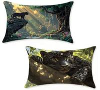 Cojines Exterior 40x60 cm Juego de 2 Cojines Sofa Negro, Funda De Almohada 40 x 60 cm Funda Cojin Leopardo Outdoor Pillows Lino para Sofá Cama de Coche Estar, Decoracion Hogar, Regalos Mujeres 1-40XR0