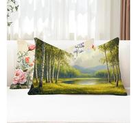 Cojines Exterior 40x70 Fundas Cojines Rectangulares Bosque Funda Cojin Verde Impermeable Lino Funda Almohada para Otoño Terraza Banco Jardin Decorativos con Cremallera Invisible 2 Piezas G1-951