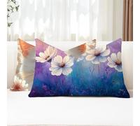 Cojines Exterior 50x80 Fundas Cojines Rectangulares Flor Funda Cojin Púrpura Impermeable Lino Funda Almohada para Otoño Terraza Banco Jardin Decorativos con Cremallera Invisible 2 Piezas G1-963