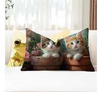 Cojines Exterior 50x80 Fundas Cojines Rectangulares Gato Funda Cojin Flor Impermeable Lino Funda Almohada para Otoño Terraza Banco Jardin Cojin Decorativos con Cremallera Invisible 2 Piezas G1-935