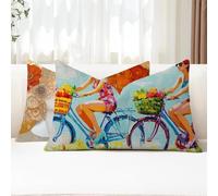 Cojines Exterior 50x80 Fundas Cojines Rectangulares Mujer Funda Cojin Bicicleta Impermeable Lino Funda Almohada para Otoño Terraza Banco Jardin Decorativos con Cremallera Invisible 2 Piezas G1-947